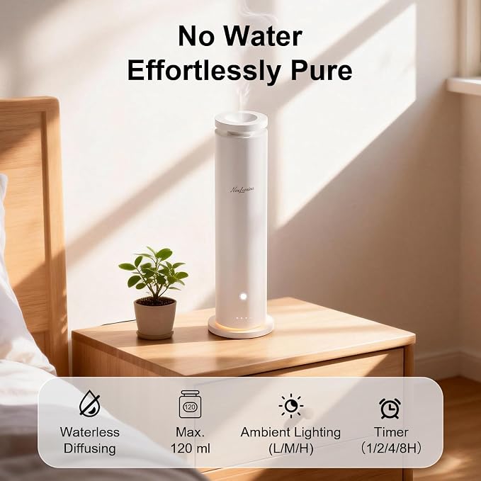 Waterless Diffuser Pro with 5 Scent Oils, Luxury Hotel-Class Essential Oil Diffuser Machine with 1500 Sq Ft Cover, 6 Mist, 4.06Oz Air Diffusers for Home Large Room Hotel SPA - White