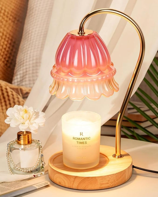 Funistree Flower Candle Warmer Lamp with Timer, Dimmable Candle Lamp Warmer, Christmas Birthday Gifts for Women Mom Her, Housewarming Home Decor, Lotus Wax Warmer for Yankee Candles - Pink Flower