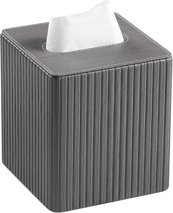 MEIBOOCH PU Leather Tissue Box Cover Square Tissue Box Holder with Magnetic Closure (Slate Grey)