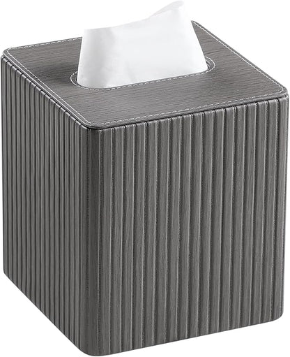 MEIBOOCH PU Leather Tissue Box Cover Square Tissue Box Holder with Magnetic Closure (Slate Grey)