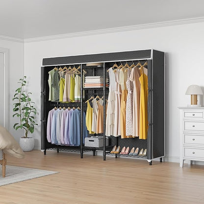 VIPEK Classic V6C Heavy Duty 5 Tiers Wire Garment Rack Large Size Wardrobe Closet Black Metal Clothing Rack with Black Oxford Fabric Cover, 70.1" L x 17.3" W x 76.4" H, Max Load 870 LBS