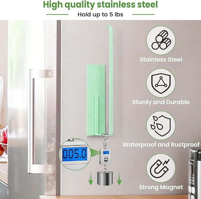 Paper Towel Holder, Magnetic Paper Towel Holder for Fridge, Toilet Paper Roll Holder Magnet Towel Rack Wall Mount Fridge Organizer for Paper Towels Rolls Bathroom Pantry RV Kitchen Storage Green