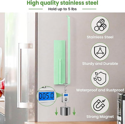 Paper Towel Holder, Magnetic Paper Towel Holder for Fridge, Toilet Paper Roll Holder Magnet Towel Rack Wall Mount Fridge Organizer for Paper Towels Rolls Bathroom Pantry RV Kitchen Storage Green