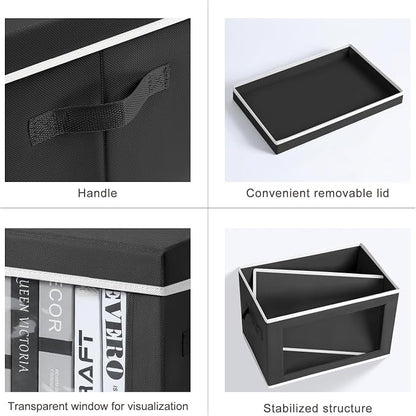 Homsorout Storage Boxes with Lids - 3 Pack Fabric Clear Window Storage Bins, Collapsible Storage Bins with Lids, Linen Closet Organizer for Clothes, Towel, Blanket, Black