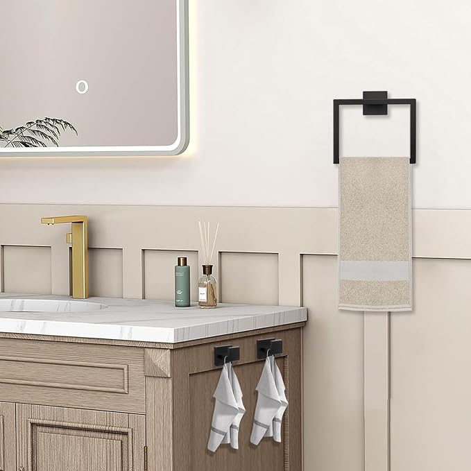 JOPOFI 10 Piece Bathroom Towel Bar Set - 23.6 Inch Bathroom Towel Holder, Thicken Stainless Steel Towel Racks for Bathroom Wall Mounted, Bathroom Hardware Accessories Set - Matte Black