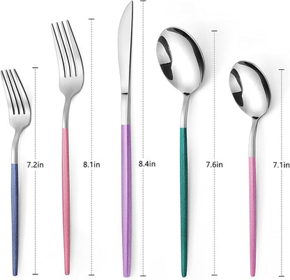 VANVRO Mirror Silver multicolor Silverware Set, 20-Piece Stainless Steel Flatware Set, Satin Finish tableware Cutlery Set, Service for 4, Home and Restaurant, Dishwasher Safe