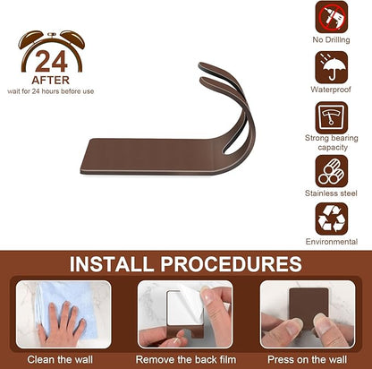 CGBE Razor Holder for Shower, 4 Packs Shaver Holder and Hooks, Self Adhesive Wall Mounts for Bathroom, Damage Free - Brown