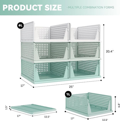 Pinkpum Green Boy Closet Organizers and Storage Stackable Plastic Drawer Basket for Clothing Stackable Storage Bins Shelf Storage Container for Rv Closet Wardrobe Bedroom Bathroom Playroom Man 6 Pack