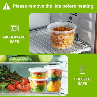 NEEBAKE 30 Set 32oz Deli-Containers-with-Lids, Airtight Food-Storage-Containers, Microwaveable & Freezer Safe Plastic-Storage-Containers-with-Lids, Soup Slime Overnight Oat To-Go-Containers