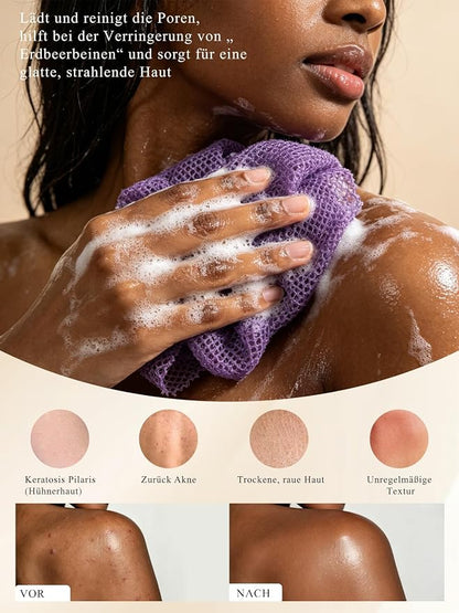 SPMKTBOZAI 4 Pack African Net Sponge, Authentic African Exfoliating Net Sponge for Body & Back, Extra Long Stretchable African Wash Cloth Bath Scrubber for Smooth Skin & Daily Shower