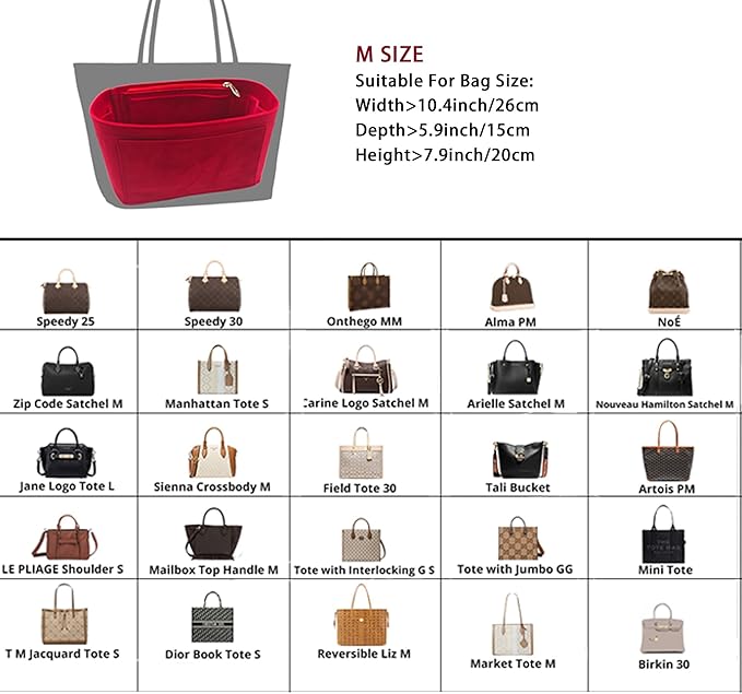 Purse Organizer Insert, Suede Bag Organizer Handbag Tote Shaper, Suede Material, Soft and Non Damaging Bag (Medium,Red)