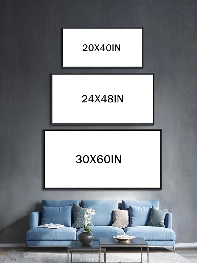 Abstract Line Art Framed Canvas - Blue and Grey Modern Wall Decor, Large 20x40 Inches, Minimalist Bedroom & Living Room Art, Ready to Hang