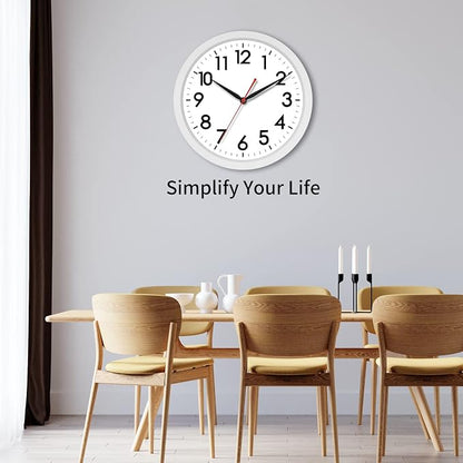 AKCISOT 12 Inch Wall Clock Silent Non Ticking Modern Wall Clocks Battery Operated, Analog Classic Clock Decorative for Bedroom, Kitchen, Home Office, Bathroom, School, Living Room (White)