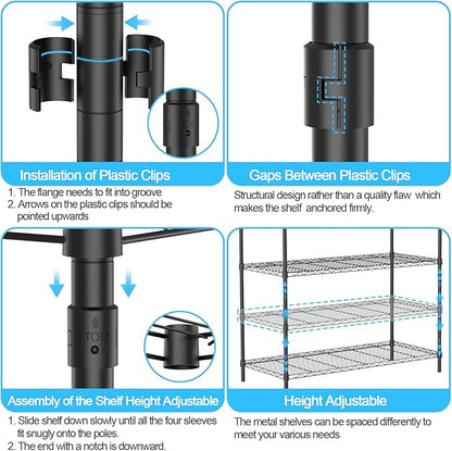 Heavy Duty Clothes Rack with Wheels, 43"W x 18"D x 81"H Rolling Garment Rack, 800 lb Capacity, 3-Tier Adjustable Shelves, Double Hanging Rods, 6 Hooks, Portable Closet Organizer, Tool-Free Assembly