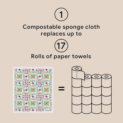 RECYCO Swedish Dishcloths for Kitchen | 6 Pack Boho Mosaic Bliss Washable Dish Rags | Cellulose Reusable Cleaning Paper Towels | Absorbent Counter Dish Cloth Sponge Kitchen Wipes, 8" L x 7" W