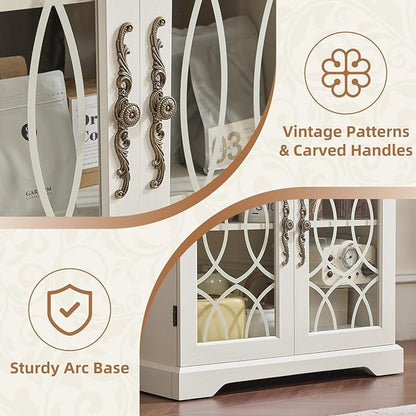 67" Tall Pantry Cabinet Set of 3, Vintage Kitchen Pantries Cabinets with Glass Doors & Adjustable Shelves, Wood Cupboard with Large Storage for Dingning Room, Bathroom, Antique White