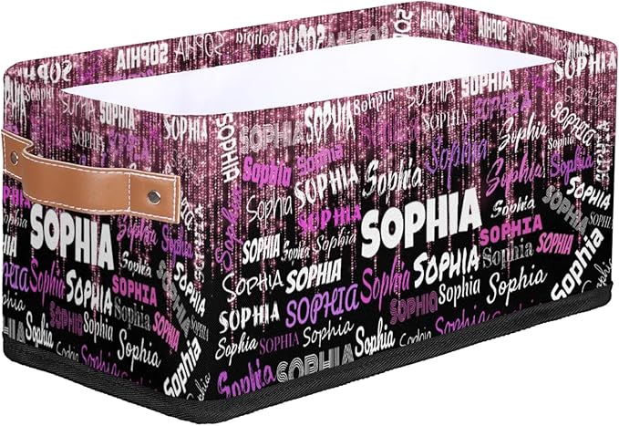 Personalized Small Kids Toys Box with Name, Custom Nursery Baskets, Women Makeup Organization Custom Storage Toilet Paper Organizer, Dream Pink Glittering with Black