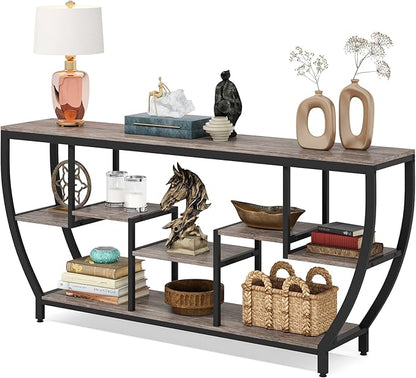 Tribesigns 70.9 Inch Long Sofa Table with Shelves, Rustic Console Table with Storage, Industrial Entryway Table TV Stand, Behind Couch Table Accent Tables for Living Room, Hallway, Foyer, Grey
