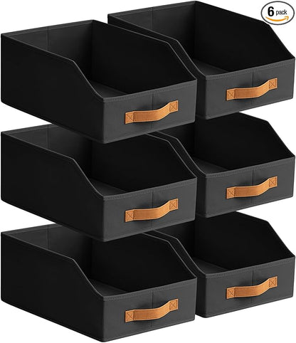 Homsorout Fabric Storage Bins for Organizing - 6 Pack Large Trapezoid Collapsible Storage Bins with Front Handle, Closet Organizers and Storage for Bedroom, Home Shelves, Small Spaces, Black