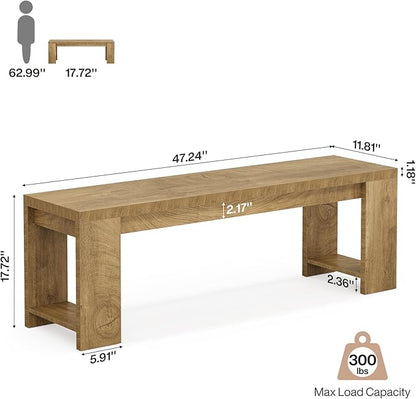 Tribesigns 47.2” Wooden Entryway Bench, Modern Farmhouse Shoe Bench for Hallway, Foyer, Bedroom, Rustic Brown