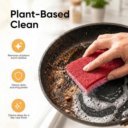 Non-Scratch Cellulose Sponge Kitchen Scrub Sponge with Scouring Pad Set, Good for Non-Stick Cookware Frying Pan, Pot, Counter Top, Sink Scrubbing, Kitchen Scrubbers, Pack of 2, (Red/Pink)
