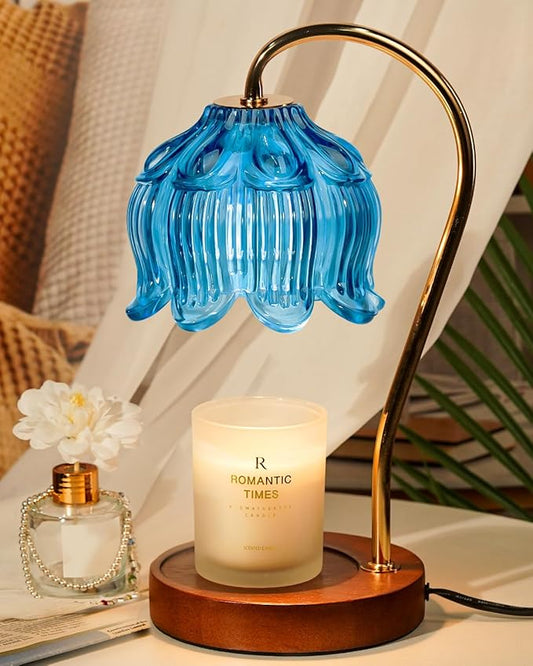 Funistree Flower Candle Warmer Lamp with Timer, Dimmable Candle Lamp Warmer, Christmas Birthday Gifts for Women Mom Her, Housewarming Home Decor, Lotus Wax Warmer for Yankee Candles - Blue Lily