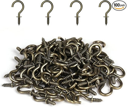 RELBRO 1/2 Inch Small Screw Hooks, Mini Metal Twist in Hooks, Bronze, 100 Pcs