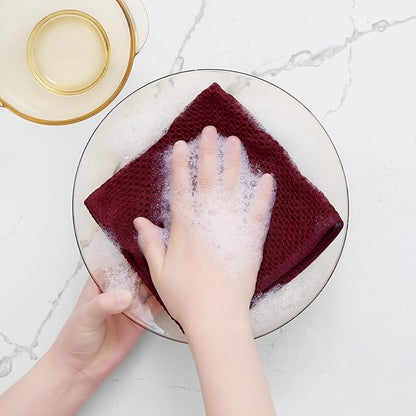 Homaxy 100% Cotton Waffle Weave Kitchen Dish Cloths, Ultra Soft Absorbent Quick Drying Dish Towels, 12 x 12 Inches, 18-Pack, Burgundy