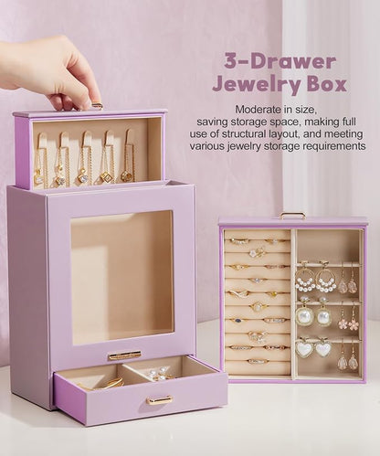 Homde Jewelry Organizer Girls Women Jewelry Box for Necklaces Rings Earrings Gift Bracelets Storage Case (Grey Purple + Gold)