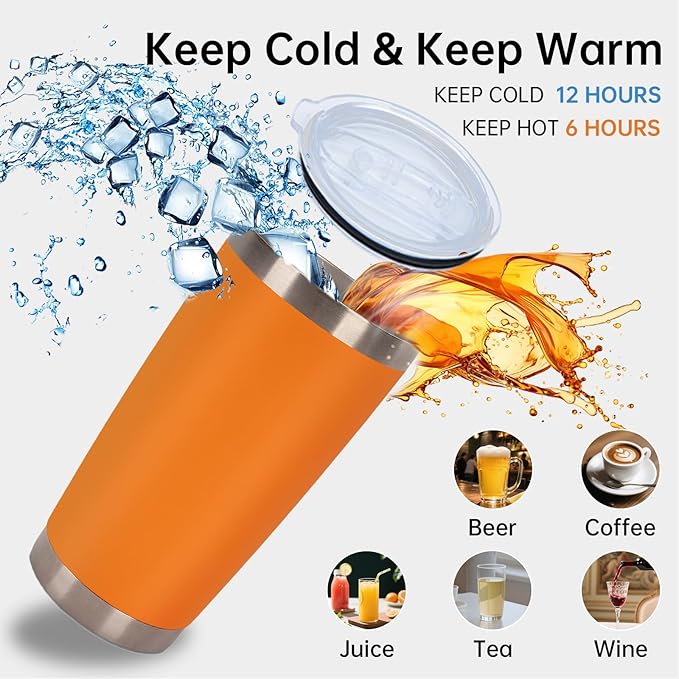 IEOVIEE 32 Pack, 20oz Stainless Steel Bulk Tumblers with Lids and Straws, Double Wall Insulated Travel Coffee Mug, Durable Powder Coated Tumbler Bulk Cup for Cold and Hot Drinks(Orange)