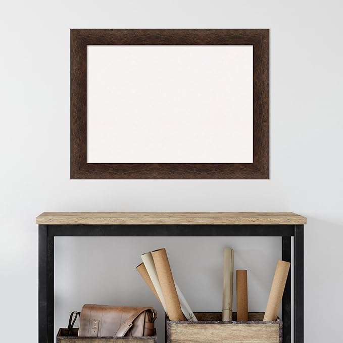 Amanti Art White Cork Board for Wall, 25x33 Vision Board with Brown Wood Frame, Medium Corkboard Office Decor for Home Organization, Casual Corkboard Pinboard to display items for home organization