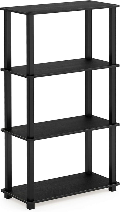 Furinno TURN-S-TUBE Storage Shelves, 4-Tier Book Shelf, Corner Shelf, Toolless Open Shelves, for Organization and Storage, Living Room, Garage, Home Office, Americano