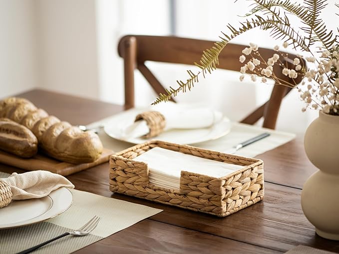 StorageWorks Water Hyacinth Napkin Holder for Bathroom, Wicker Napkin Baskets for Bathroom, Guest Towel Holder, 9 ¾"L x 5"W x 2 ¾"H, 2 Pack
