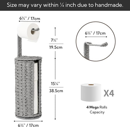 GRANNY SAYS Wicker Freestanding Toilet Paper Holder Stand with Storage, Modern Covered Toilet Paper Stand for 4 Rolls with Shelf for Wet Wipes, Tissue Holder for Bathroom Decor and RV, Gray