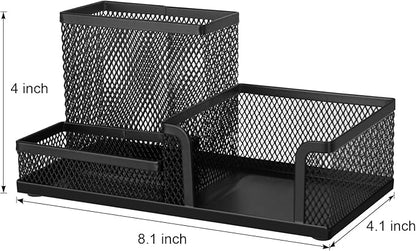 Comix Mesh Pen Pencil Holder Desk Organizer, 3 Compartment Wire Desktop Pen Pencil Cup Caddy Office Supplies Accessories for Home Office School, Black(6 Pack)