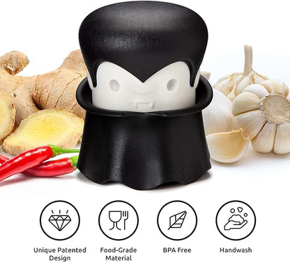 OTOTO Gracula Garlic Press, Garlic Crusher, Garlic Mincer, Also for Ginger, Nuts, Chili, Herbs - Twist Top Mincer & Easy Squeeze Manual Press Peeler, Goth Gifts