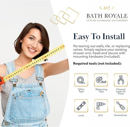 BATH ROYALE Rain Shower Head & Detachable Handheld Spray Combo, Easy Install & 3 Spray Modes, Brushed Gold