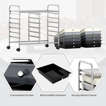 GOFLAME 12-Drawer Rolling Storage Cart, Multifunctional Art Craft Organizer Cart, Mobile Utility Storage Cart with Removable Drawers & Lockable Wheels, Craft Cart for Home Office School, Grey Gradient