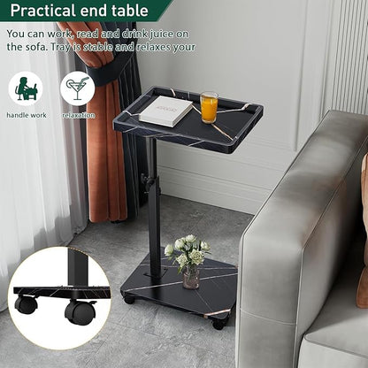 C Table End Table Adjustable Height, 360°Swivel TV Tray Table for Small Spaces, Couch Tables That slide under, C Shaped Side Tables living room and bedroom for Sofa, Bed,Chair, Snack (1, Black)