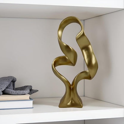 15" Modern Abstract Ribbon Decorative Sculpture, Knot Sculptures,Home Decor,Coffee Table Statues,Dining Living Room Desk Decor,Golden