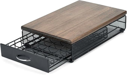 HiveNets for Vertuo Coffee Capsule Storage Drawer Compatible with Nespresso Vertuoline Pods Holder Metal and Wood Top Organizer (can hold 40 Pods)