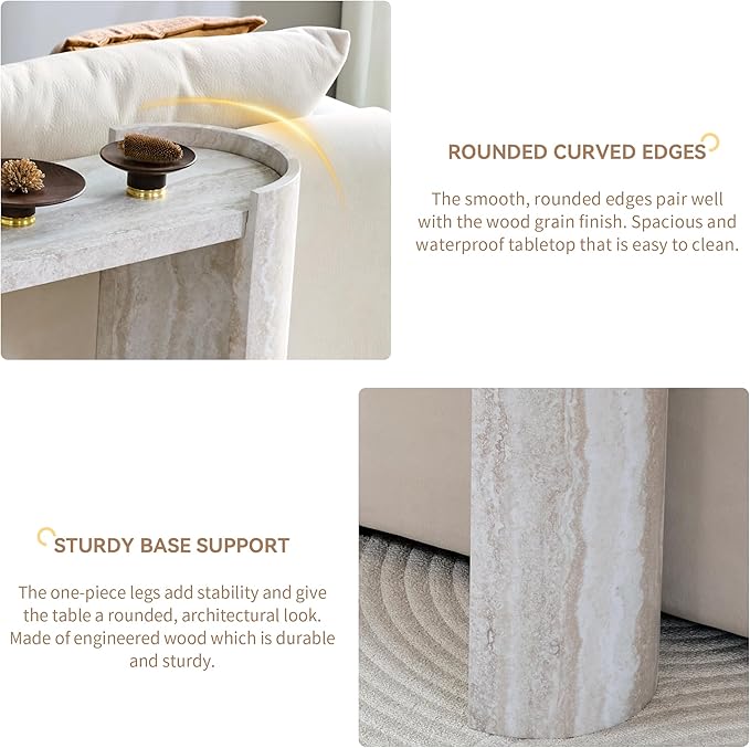 53 Inch Console Table, Modern Entryway Table with Rounded Corners, Narrow Sofa Table Behind Couch for Foyer, Hallway, Living Room,White