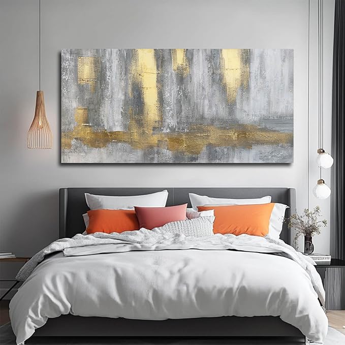 XIANSHOU Textured Wall Art Gold Wall Decor Modern Wall Picture 24"x48" Artwork for Bedroom Decorative Painting for Dining Room Area