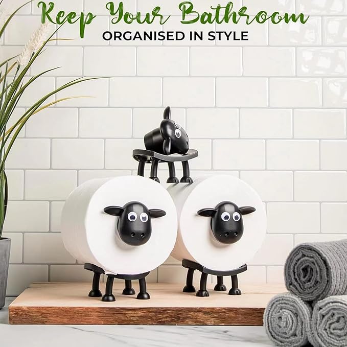 Generic Sheep Toilet Paper Holder, Cute Paper Towel Storage Rack, Wall-Mounted Paper Towel Basket, Black (3)