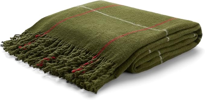 Arus Acrylic Highlands Collection Queen Size Tartan Plaid Design Throw Blanket Green-Olive, 60x80 inches