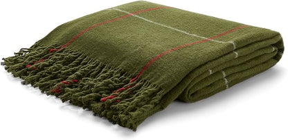 Arus Acrylic Highlands Collection Queen Size Tartan Plaid Design Throw Blanket Green-Olive, 60x80 inches