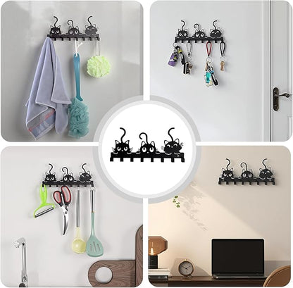 Key Holder Wall Mounted with Screws and Anchors, Black Multifunctional Key Hanger with 8 Hooks, Entryway Front Door Kitchen Hallway Garage Office