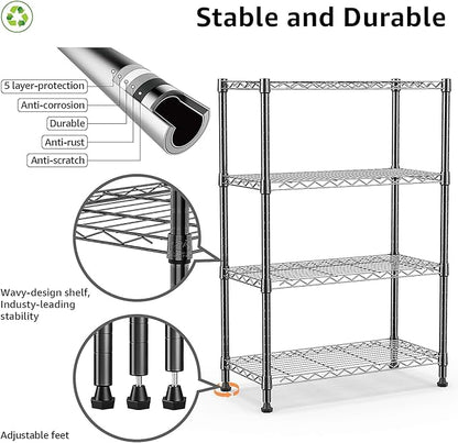 M MZG 1000 lbs Storage Shelving Steel Heavy Duty 4-Tier Utility Shelving Unit Steel Organizer Wire Rack for Home,Kitchen,Office (13.7" D x 29.5" W x 47.2" H)