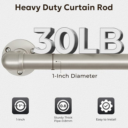 Zeerobee Curtain Rods for Windows 72 to 144, 1 Inch Industrial Wrap Around Brushed Nickel Curtain Rod, Indoor/Outdoor Room Divider Adjustable Drapery Pole, 72"-144"
