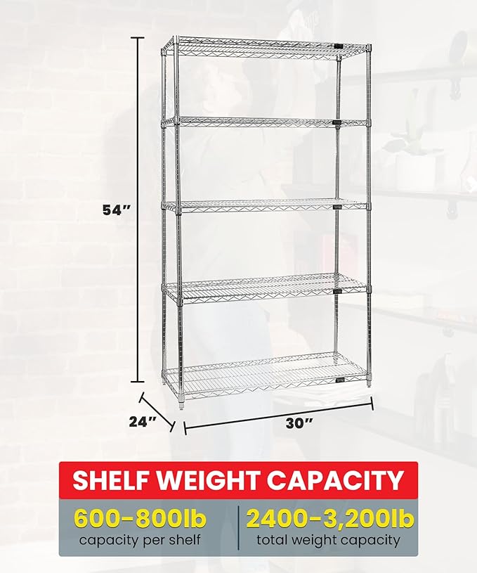 Quantum Storage Systems WR54-2430C-5 Starter Kit Wire Shelves Chrome 5 Shelves 54" H x 30" W x 24" D
